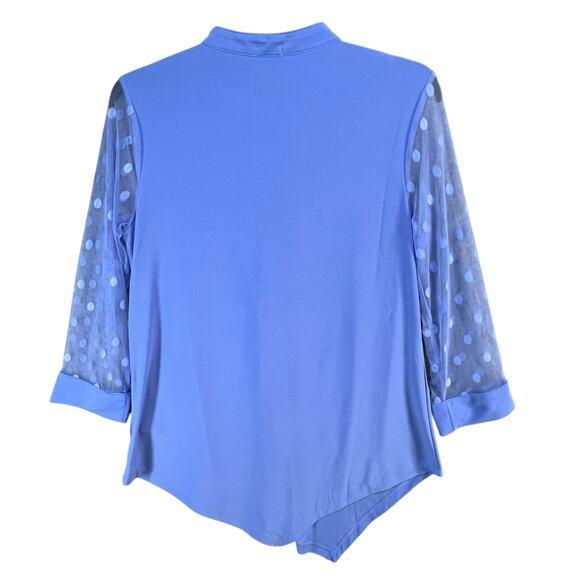 Studio 1886 Asymmetrical Top Womens S Blue Polka Dot Mesh Sleeves Button Modern - Picture 4 of 14